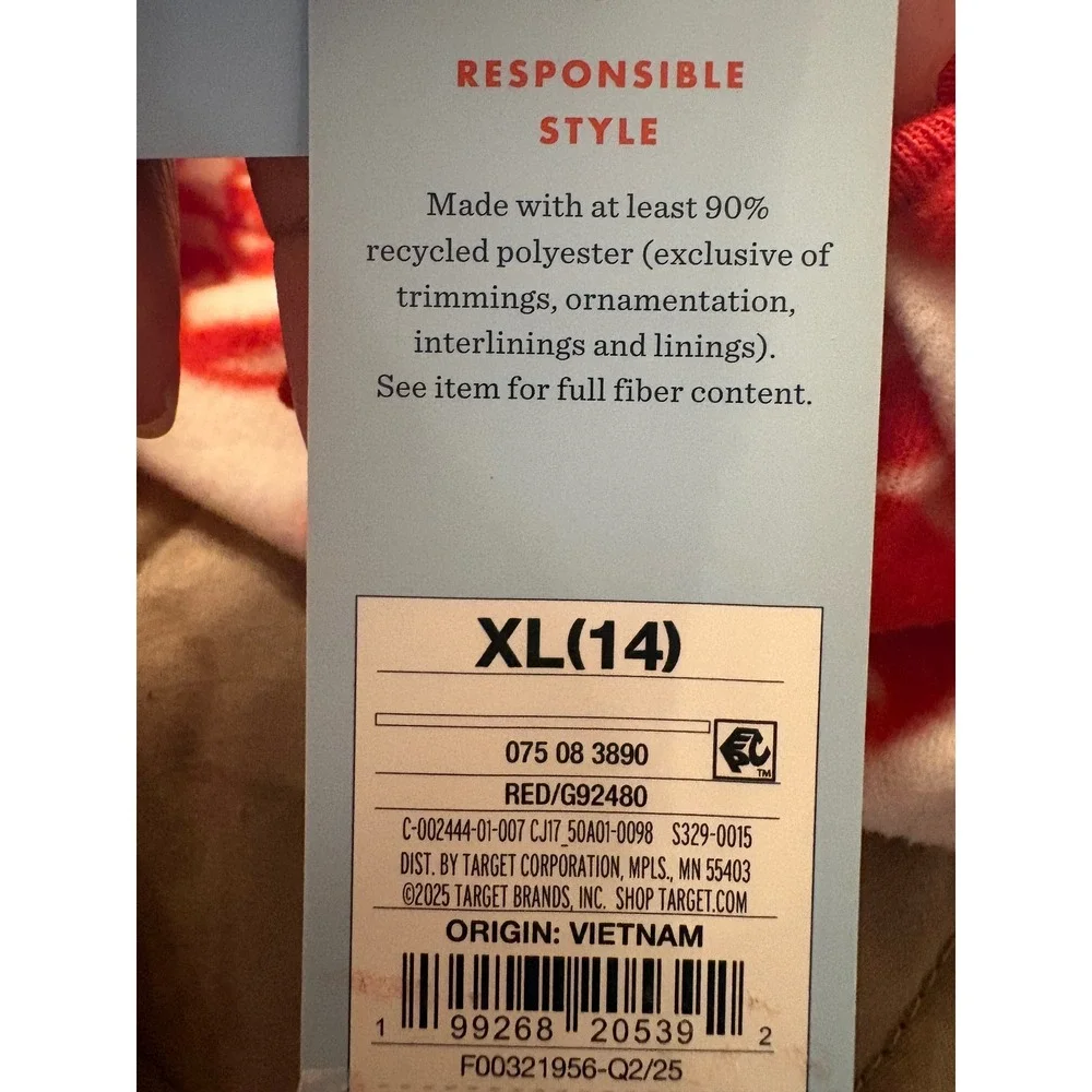 Cat & Jack NWT Girls XL/14 Hooded Union Red/White Candy Cane Bow Fleece Pajamas